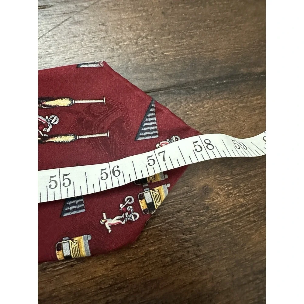 After Dark Daredevil Stunt Novelty Tie‎ Motorcycle School Bus Flames Red Silk
